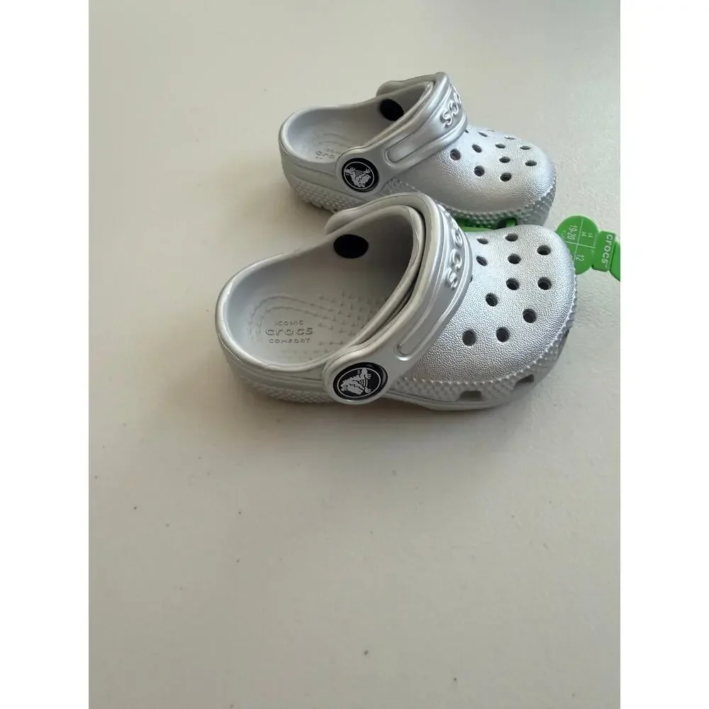 NWT Crocs Classic Metallic Clog Toddler Size C4 Silver Slip On Shoes Kids
